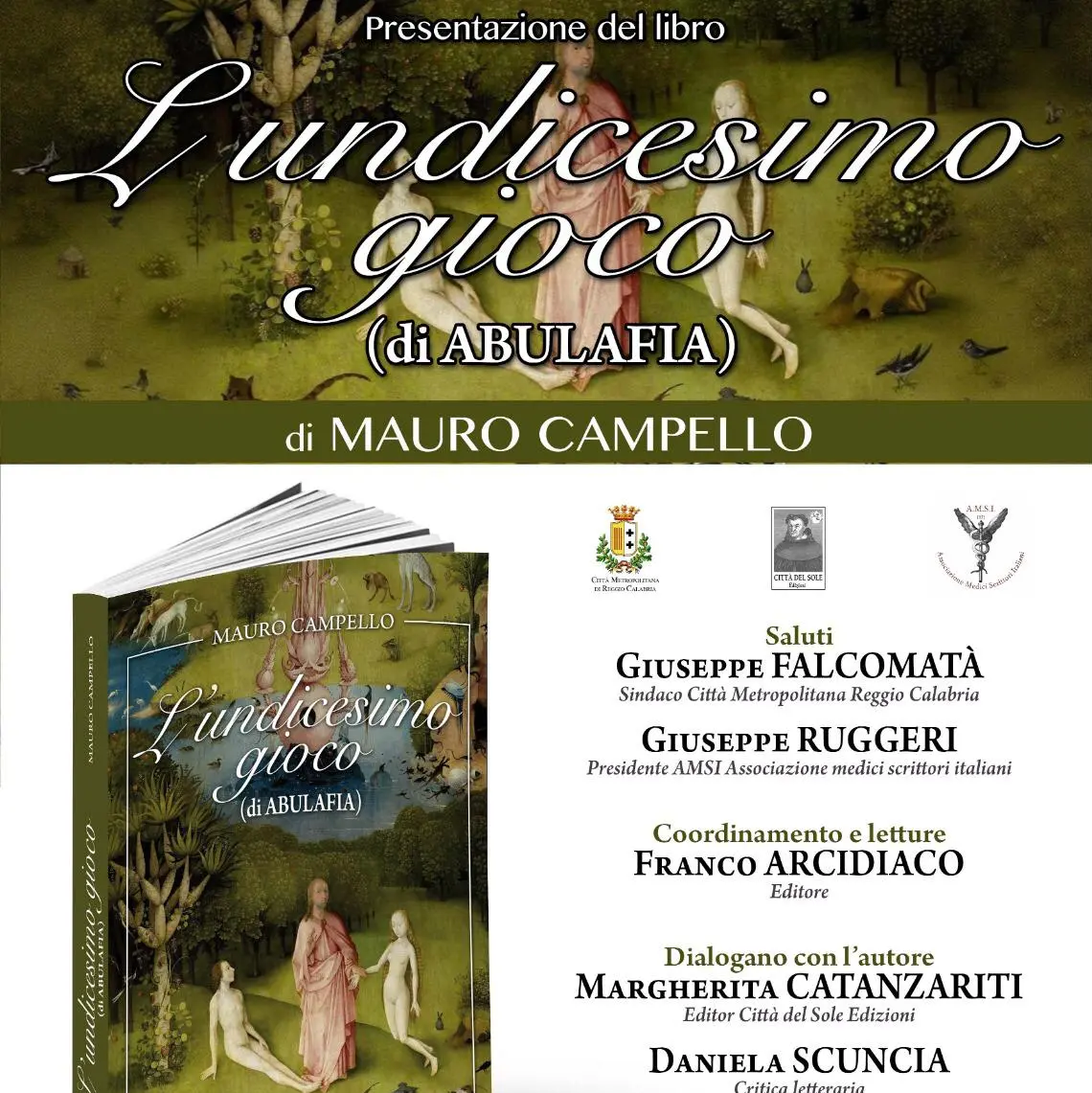 Reggio, presentazione del libro “L'undicesimo gioco (di Abulafia)” di Mauro Campello\n