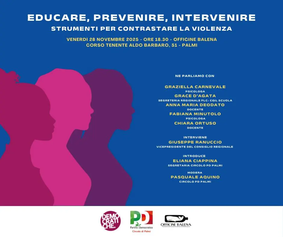 A Palmi un incontro su educazione affettiva e prevenzione della violenza: il 28 novembre alle Officine Balena\n