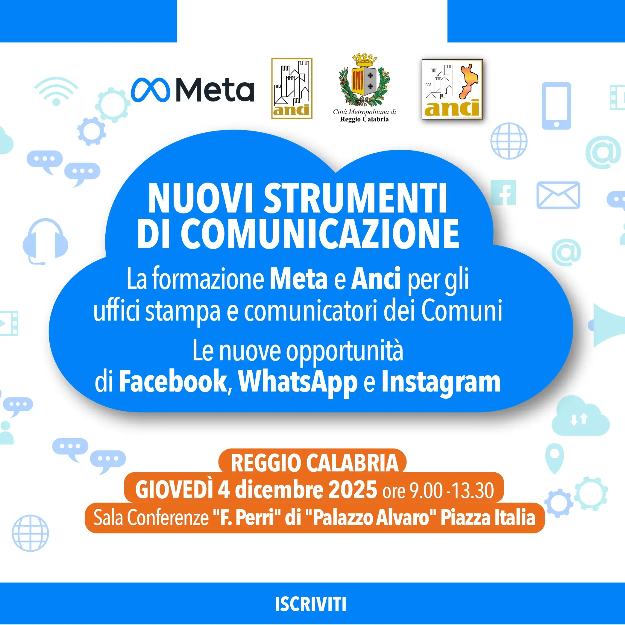 Il 4 dicembre a Reggio Calabria l'evento formativo di Anci e Meta su comunicazione e social media\n