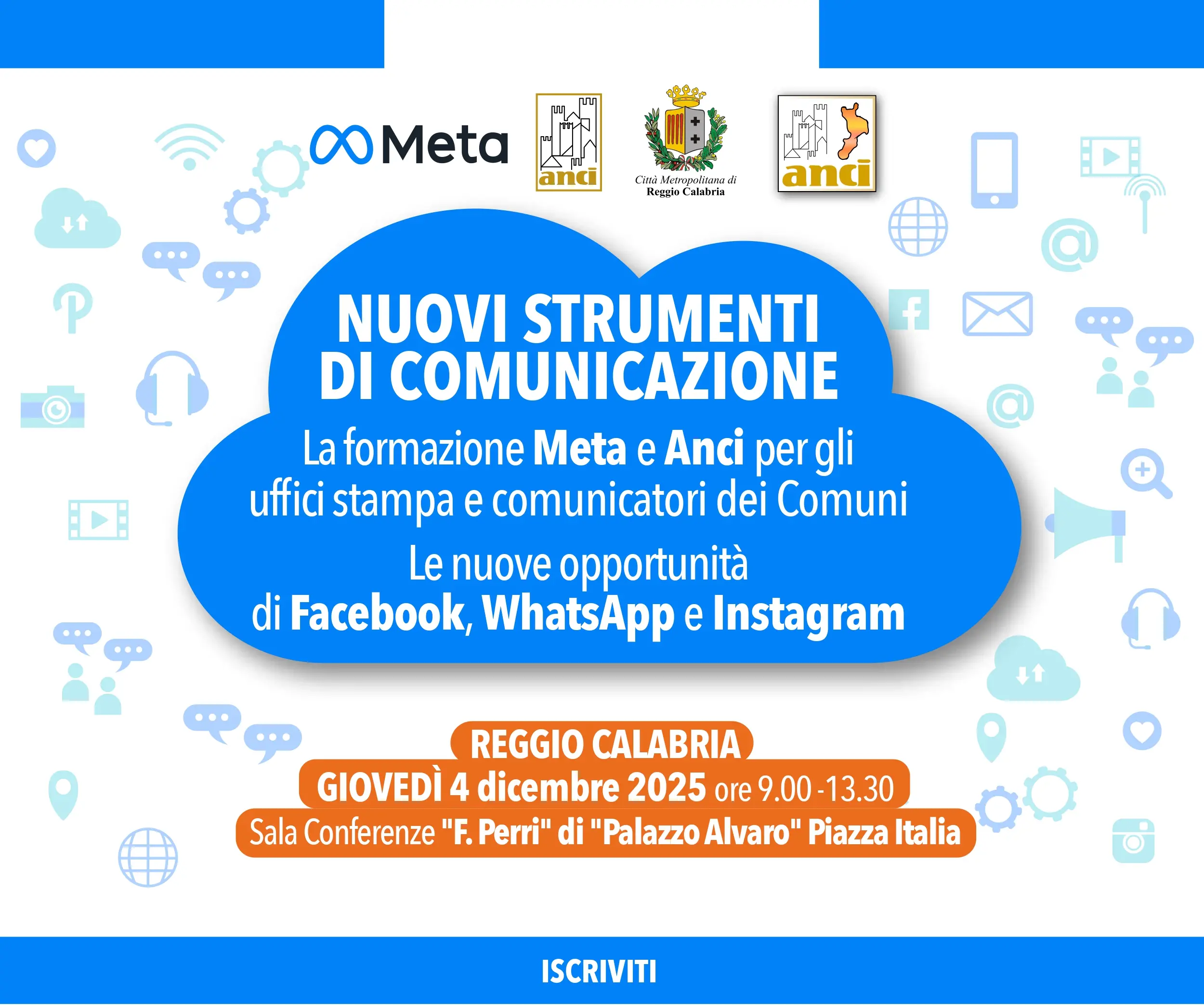 Il 4 dicembre a Reggio Calabria l'evento formativo di Anci e Meta su comunicazione e social media\n
