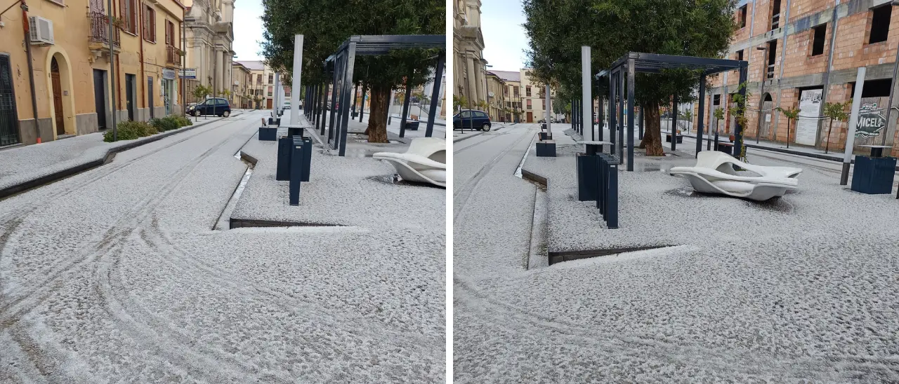 Vibo imbiancata dalla grandine: in mancanza di luminarie ci pensa la natura a offrire suggestioni natalizie\n