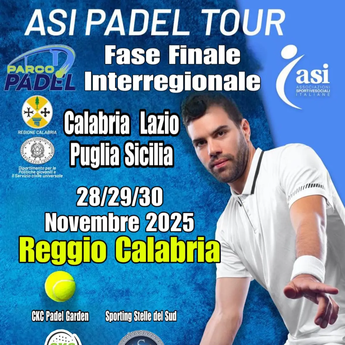 Reggio, dal 28 al 30 novembre le finali interregionali\u00A0dell’ASI Padel Tour 2025\n