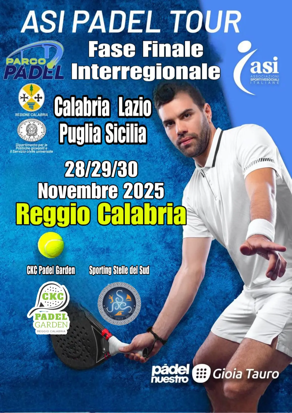 Reggio, dal 28 al 30 novembre le finali interregionali\u00A0dell’ASI Padel Tour 2025\n