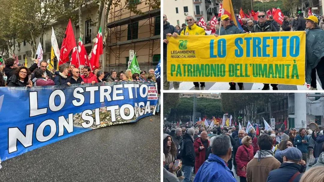 Messina, migliaia di persone in corteo contro il Ponte: «Lo Stretto non si tocca»\n