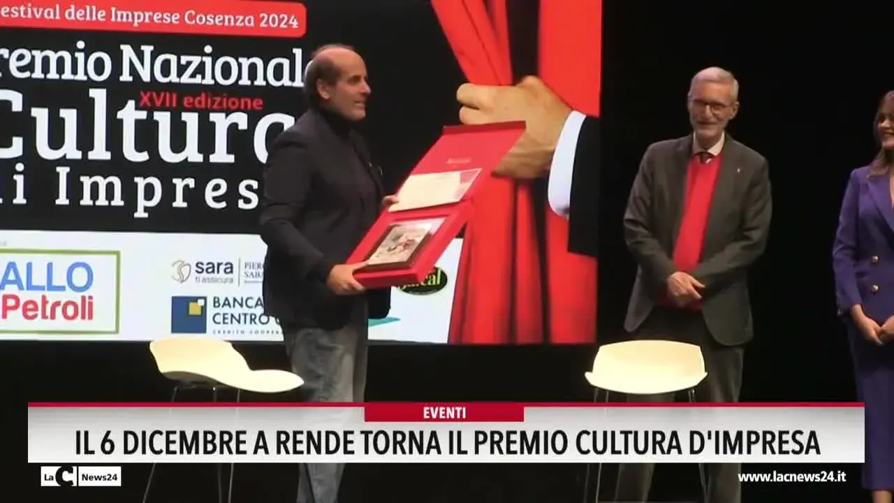 Il 6 Dicembre a Rende torna il premio cultura d'impresa