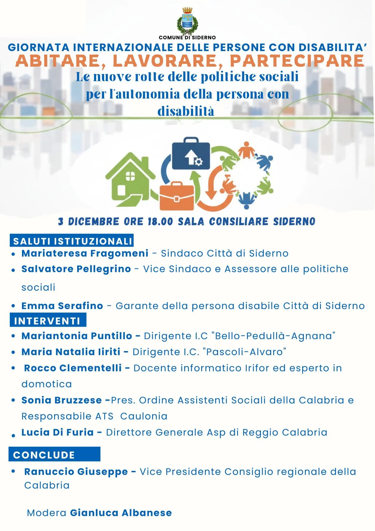 Giornata delle persone con disabilità, a Siderno l'incontro \"Abitare Lavorare, Partecipare”\n