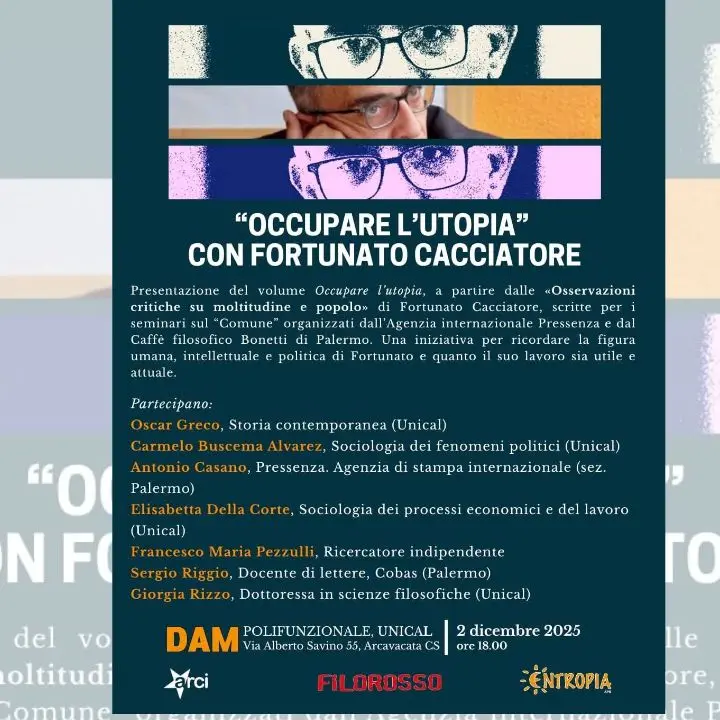 Unical, Filorosso festeggia 30 anni di vita con la presentazione del volume “Occupare l’Utopia” di Fortunato Cacciatore\n