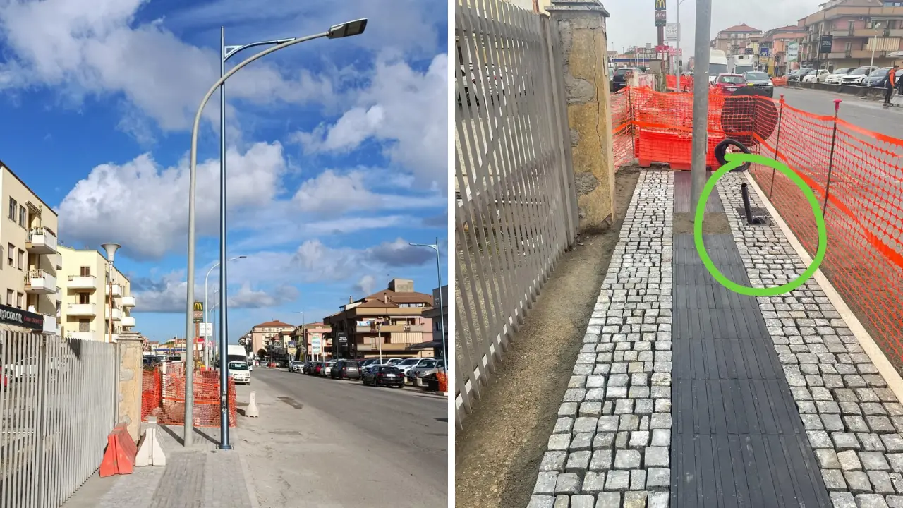 Vibo, su Viale Affaccio i vecchi lampioni in mezzo al percorso per non vedenti. Monteleone: «Nessun errore, saranno rimossi»