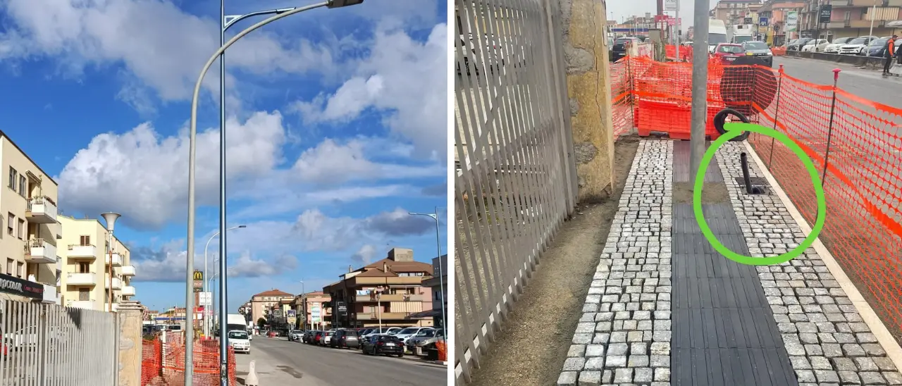 Vibo, su Viale Affaccio i vecchi lampioni in mezzo al percorso per non vedenti. Monteleone: «Nessun errore, saranno rimossi»