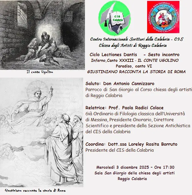 Lectiones Dantis, nuovo incontro al Cis: viaggio tra Ugolino e Giustiniano nei canti XXXIII dell’Inferno e VI del Paradiso\n