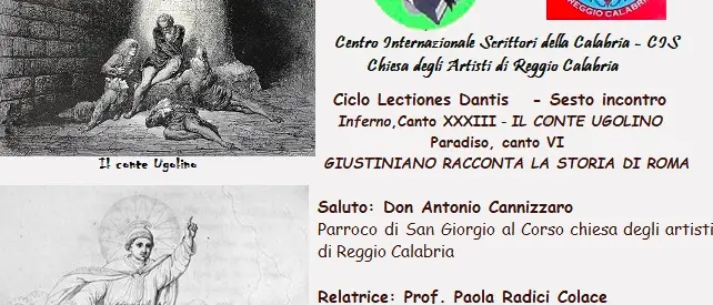 Lectiones Dantis, nuovo incontro al Cis: viaggio tra Ugolino e Giustiniano nei canti XXXIII dell’Inferno e VI del Paradiso\n