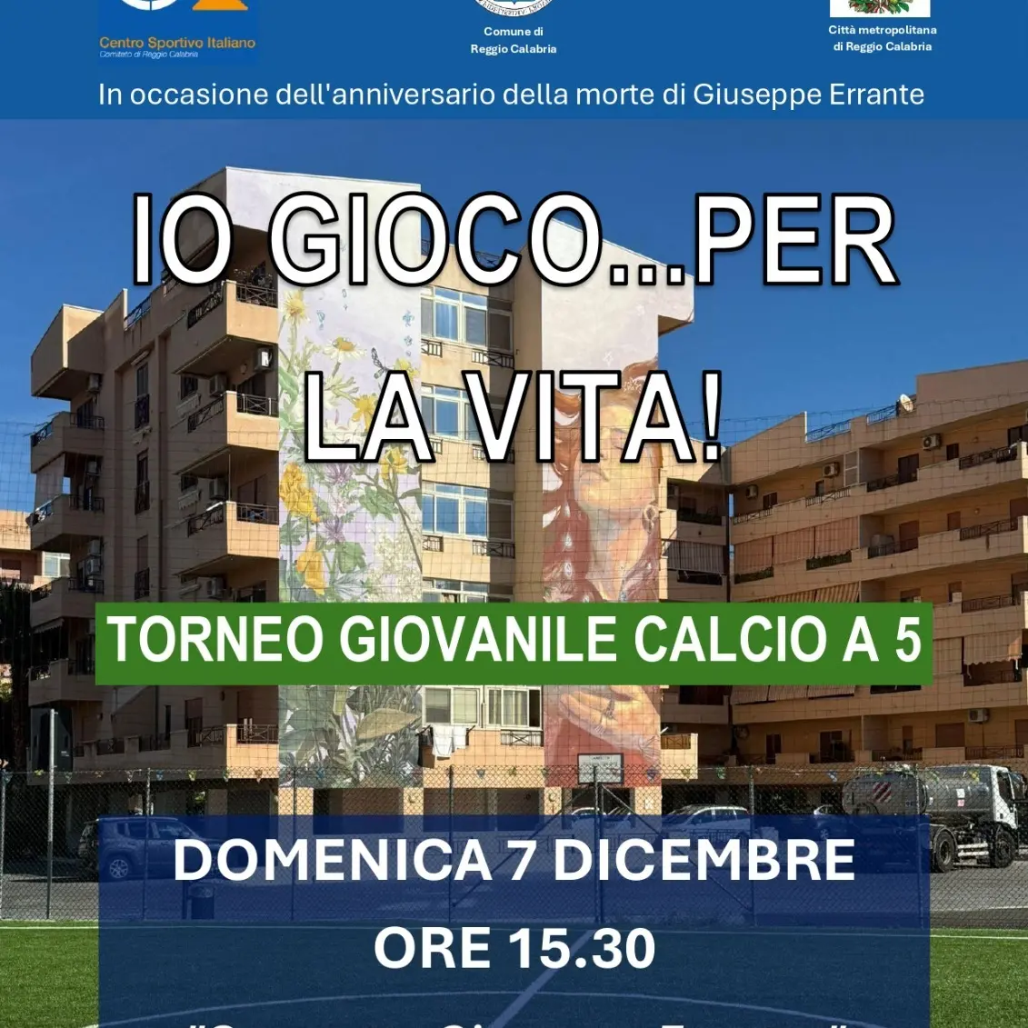 Reggio, al via il torneo Giovanile di Calcio a 5, il 7 dicembre “Io gioco… per la vita!” al Parco Primavera\n\u00A0\n