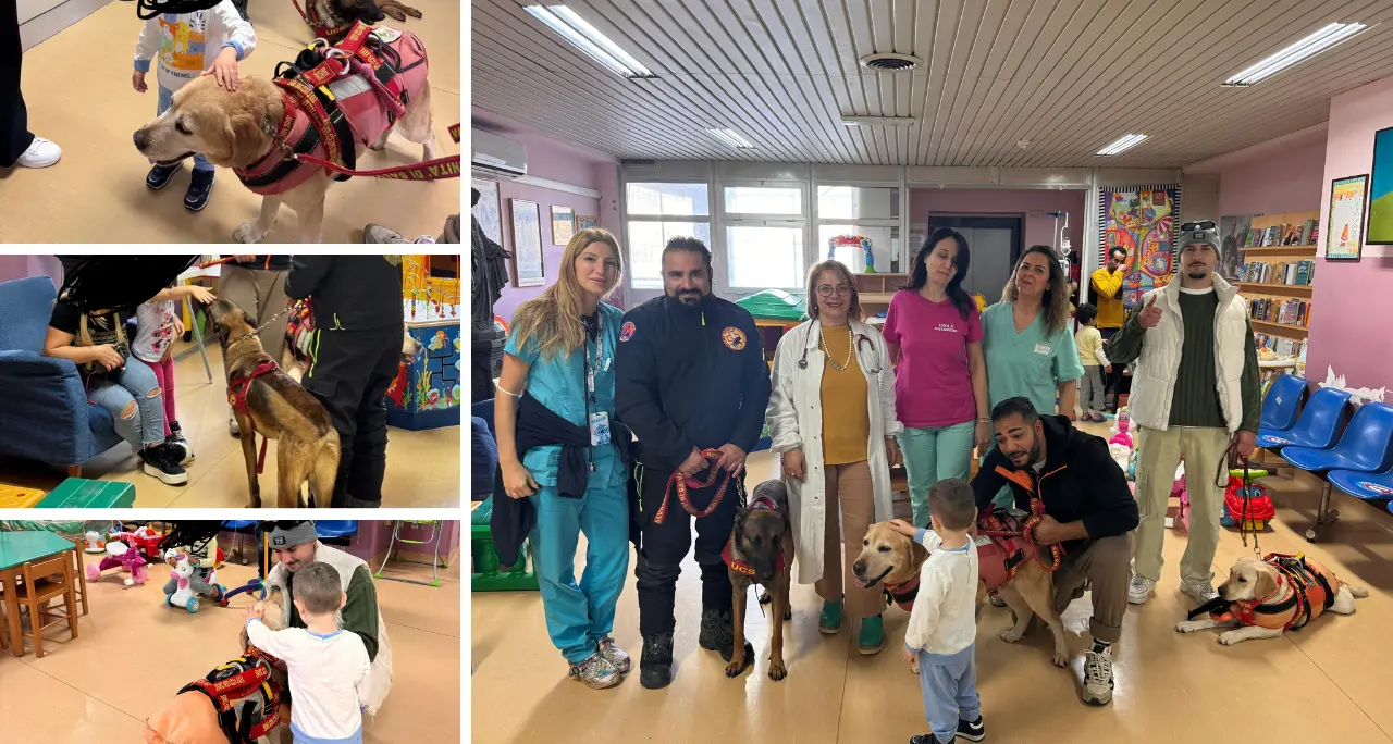 Visita a quattro zampe all’ospedale di\u00A0Lamezia: così Mae, Lily e Butcher hanno\u00A0donato un sorriso ai più piccoli\n
