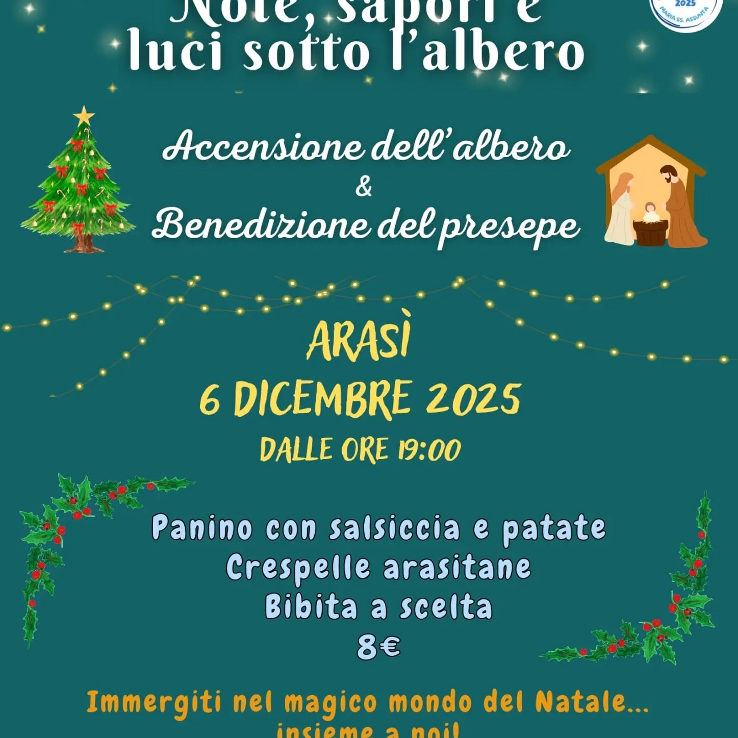 Arasì accende il Natale: il 6 dicembre 2025 tornano note, sapori e luci sotto l’albero nella serata che unisce comunità e tradizione