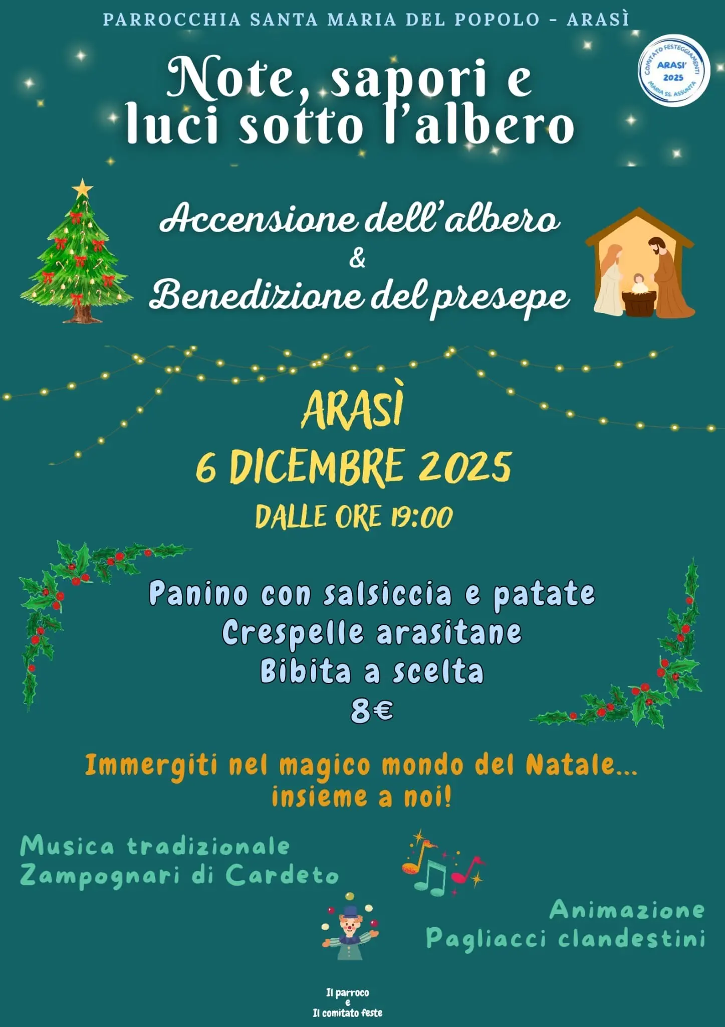 Arasì accende il Natale: il 6 dicembre 2025 tornano note, sapori e luci sotto l’albero nella serata che unisce comunità e tradizione
