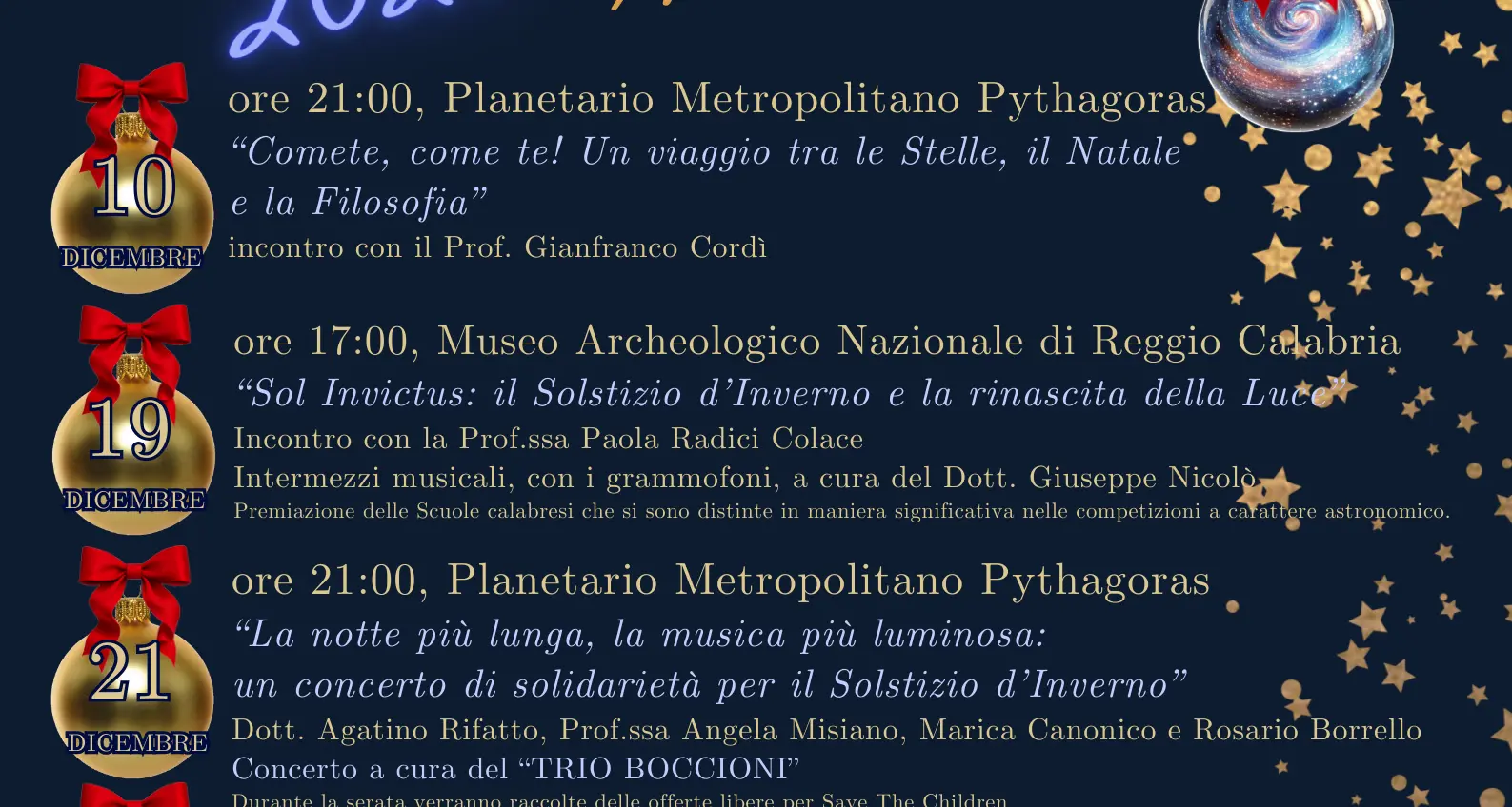 Sotto le stelle di Natale 2025: un mese di iniziative al Planetario Pythagora\u00A0tra scienza, cultura e solidarietà\n