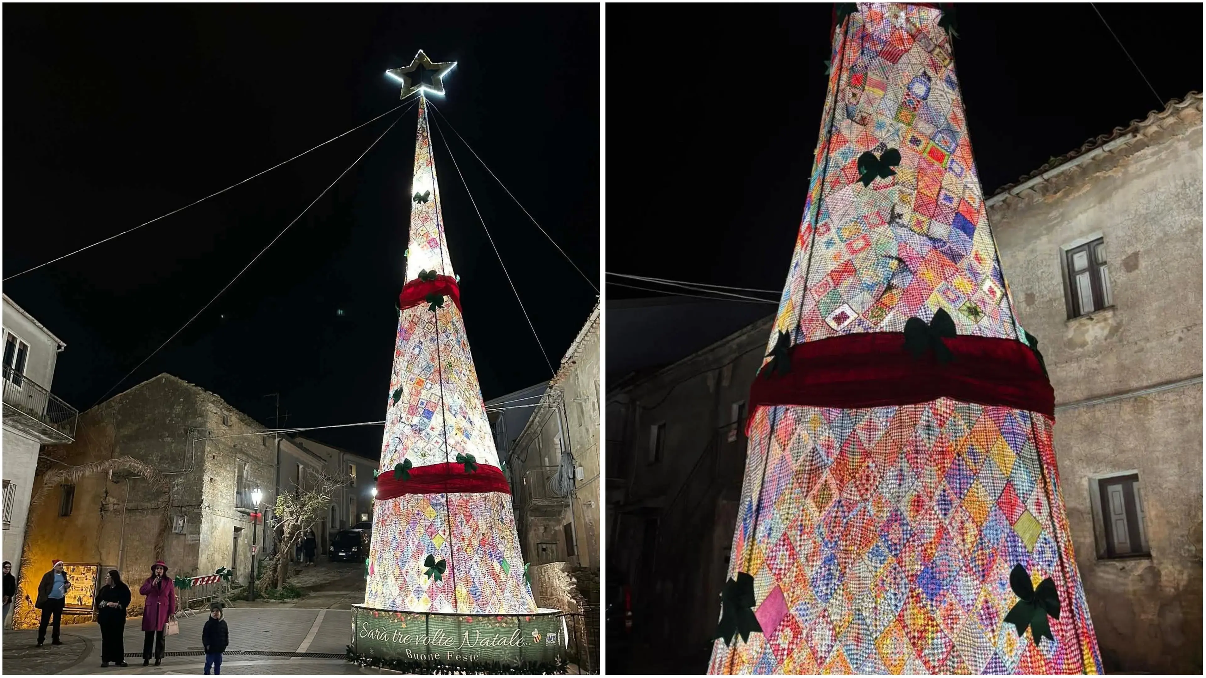 Un filo d'amore alto 17 Metri: a Girifalco torna il gigantesco e suggestivo albero di Natale all'uncinetto