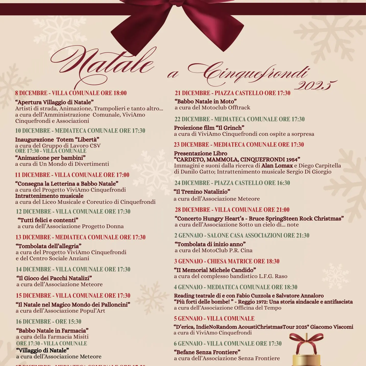 Cinquefrondi accende il Natale: dal Villaggio dell’8 dicembre al concertone di Daniele Silvestri\n