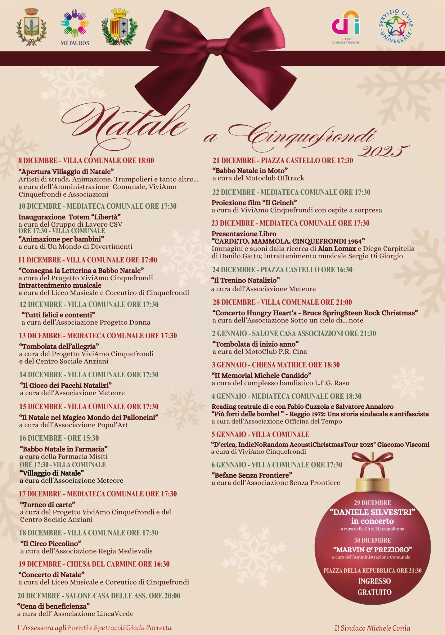 Cinquefrondi accende il Natale: dal Villaggio dell’8 dicembre al concertone di Daniele Silvestri\n