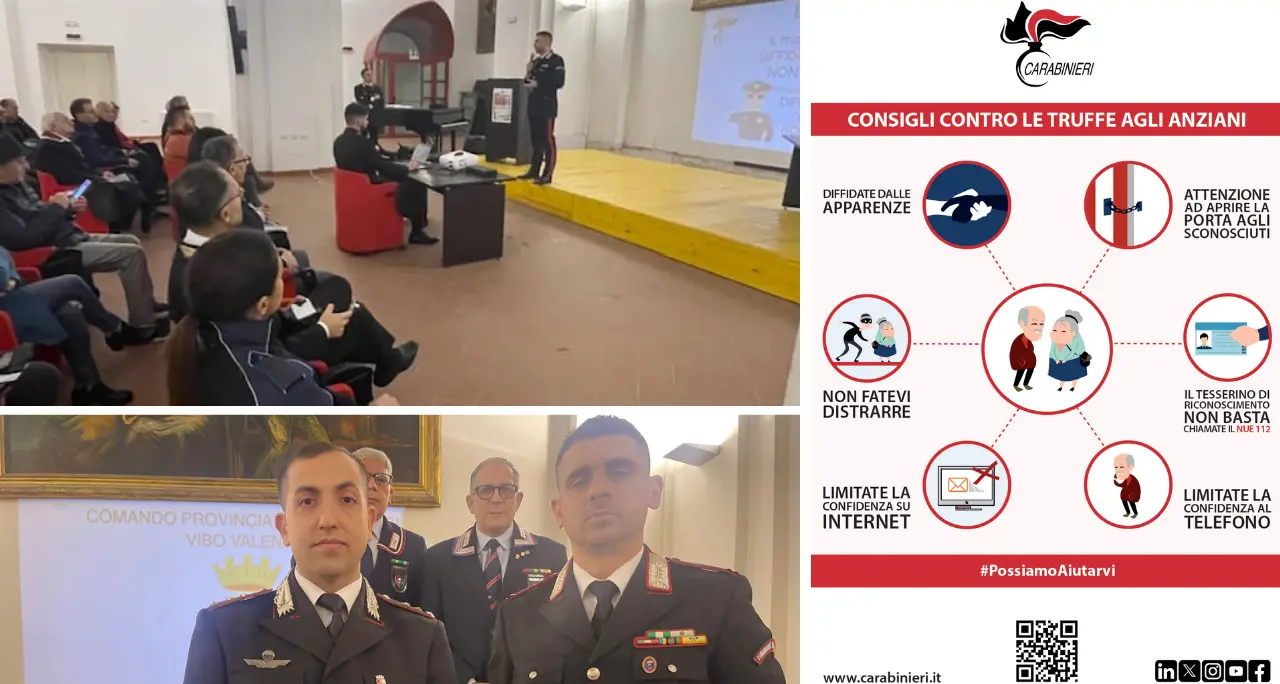 Anziani nel mirino dei truffatori, i carabinieri di Vibo spiegano come difendersi: «Non fidatevi e chiamateci»\n