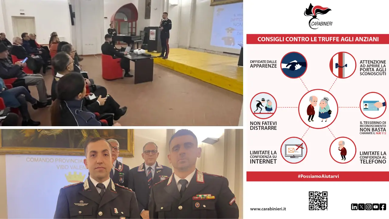 Anziani nel mirino dei truffatori, i carabinieri di Vibo spiegano come difendersi: «Non fidatevi e chiamateci»\n