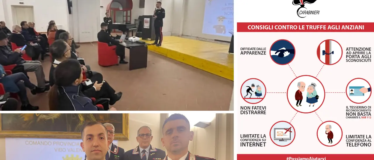 Anziani nel mirino dei truffatori, i carabinieri di Vibo spiegano come difendersi: «Non fidatevi e chiamateci»\n