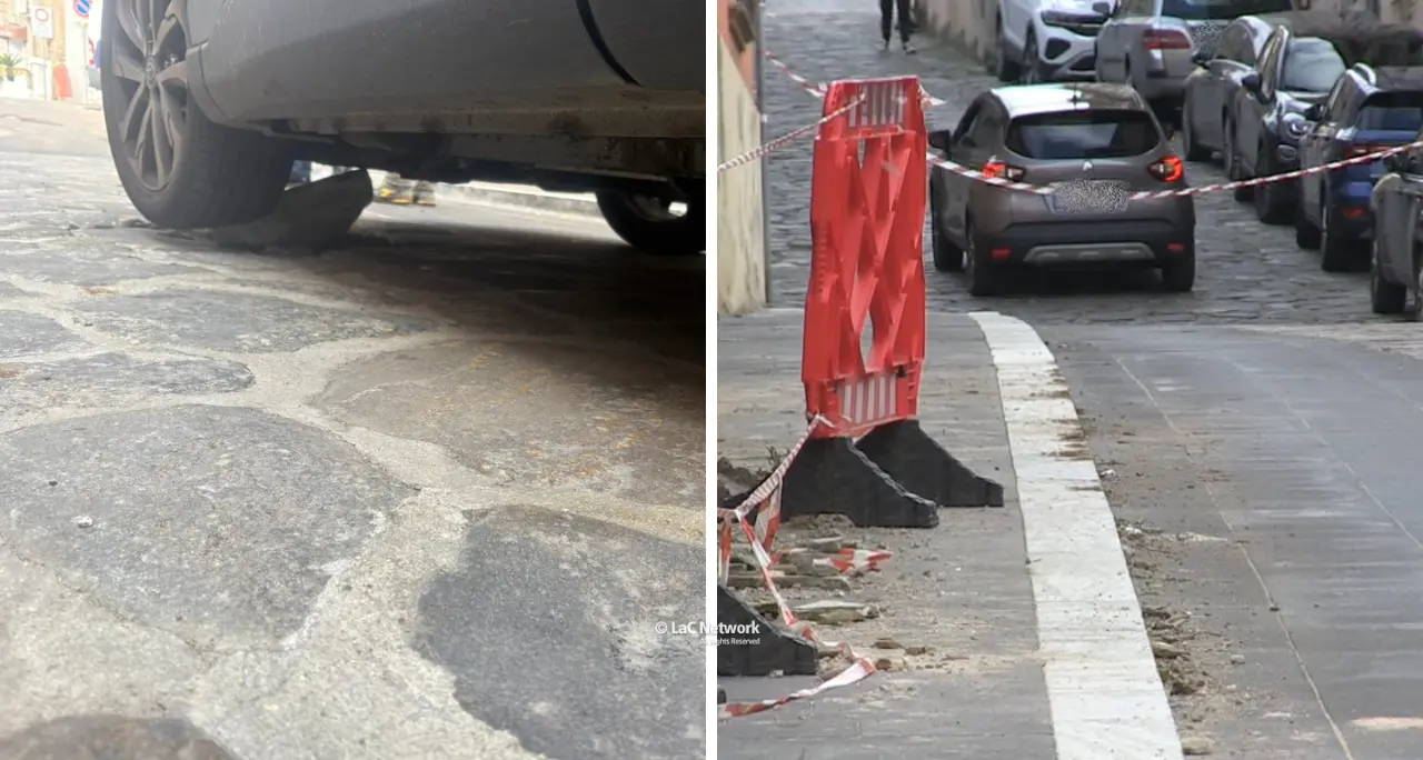 Vibo, salta l’ennesima basola lungo Scesa del Gesù: auto “prigioniera”, deve intervenire il carro attrezzi