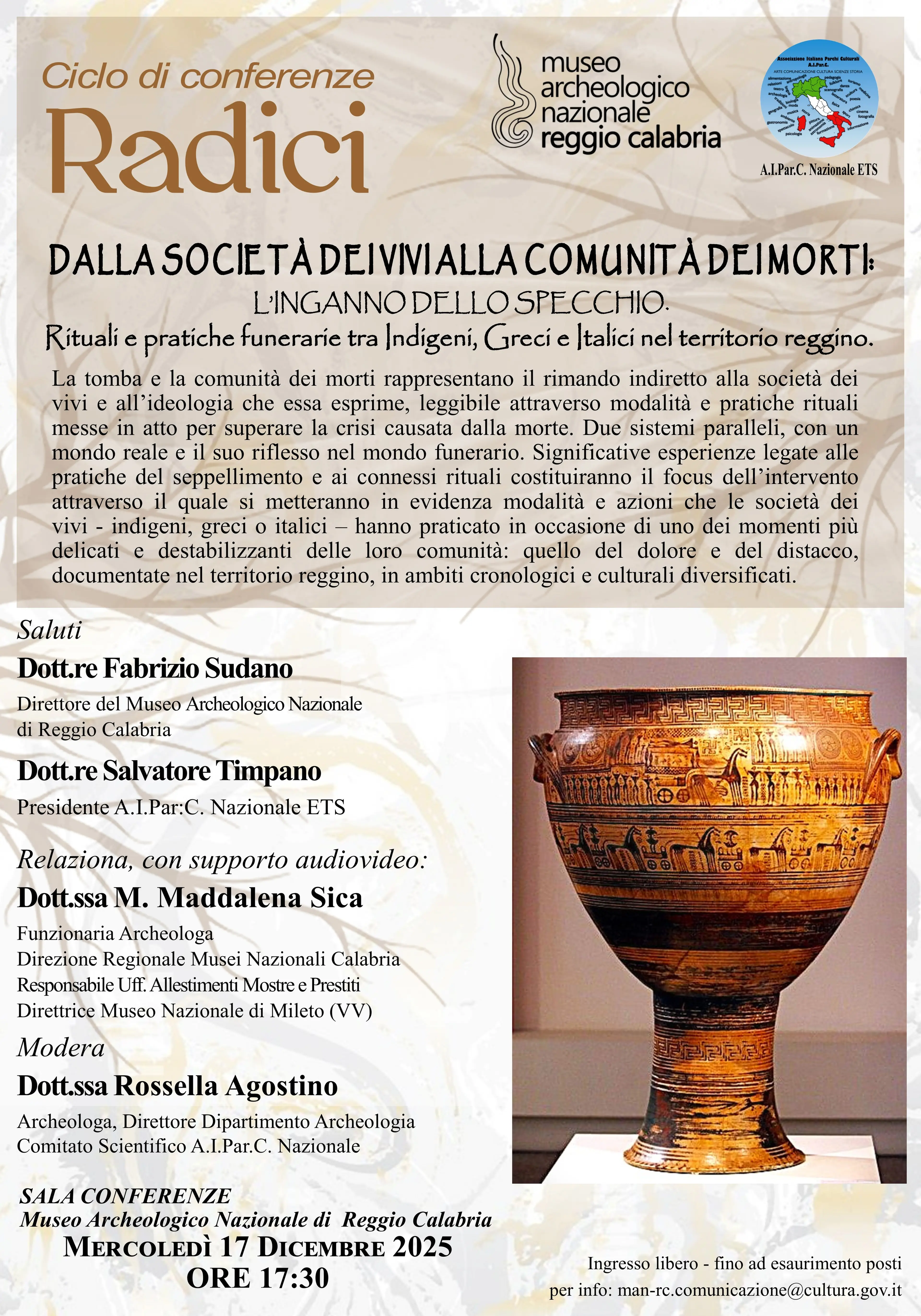 Reggio, il 17 novembre incontro nell’ambito del ciclo di conferenze “Radici”\n