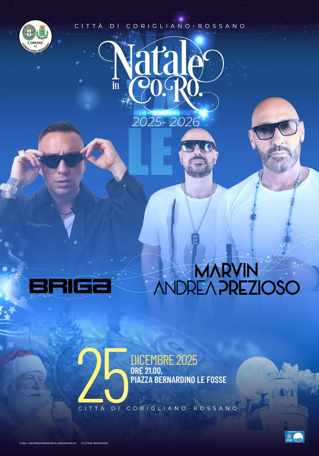 Briga, Marvin e Prezioso accendono il Natale a Corigliano Rossano\n