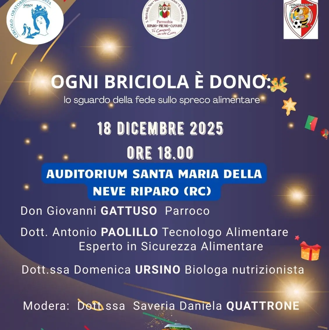 All’Auditorium Santa Maria della Neve di Riparo incontro\u00A0per riscoprire il valore del cibo tra spiritualità, scienza e condivisione\n