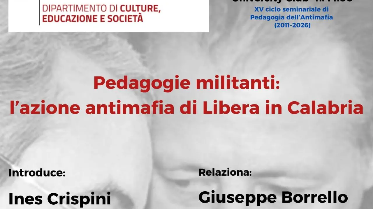 La Calabria che cambia all’Unical: previsto un seminario tra\u00A0Libera e gli studenti di Pedagogia dell’Antimafia\n