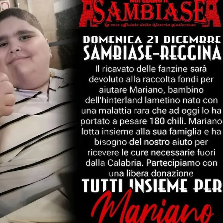La tifoseria del Sambiase in campo per Mariano, il bambino di 12 anni affetto da una rara malattia\n