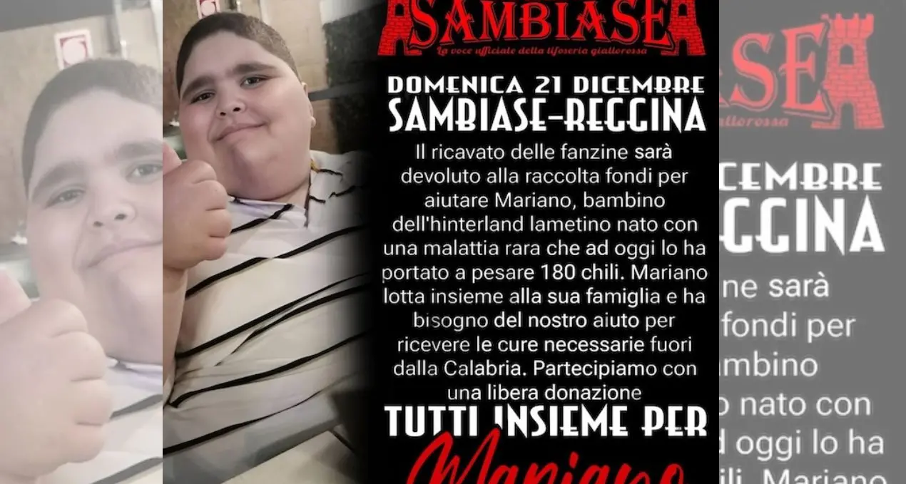 La tifoseria del Sambiase in campo per Mariano, il bambino di 12 anni affetto da una rara malattia\n