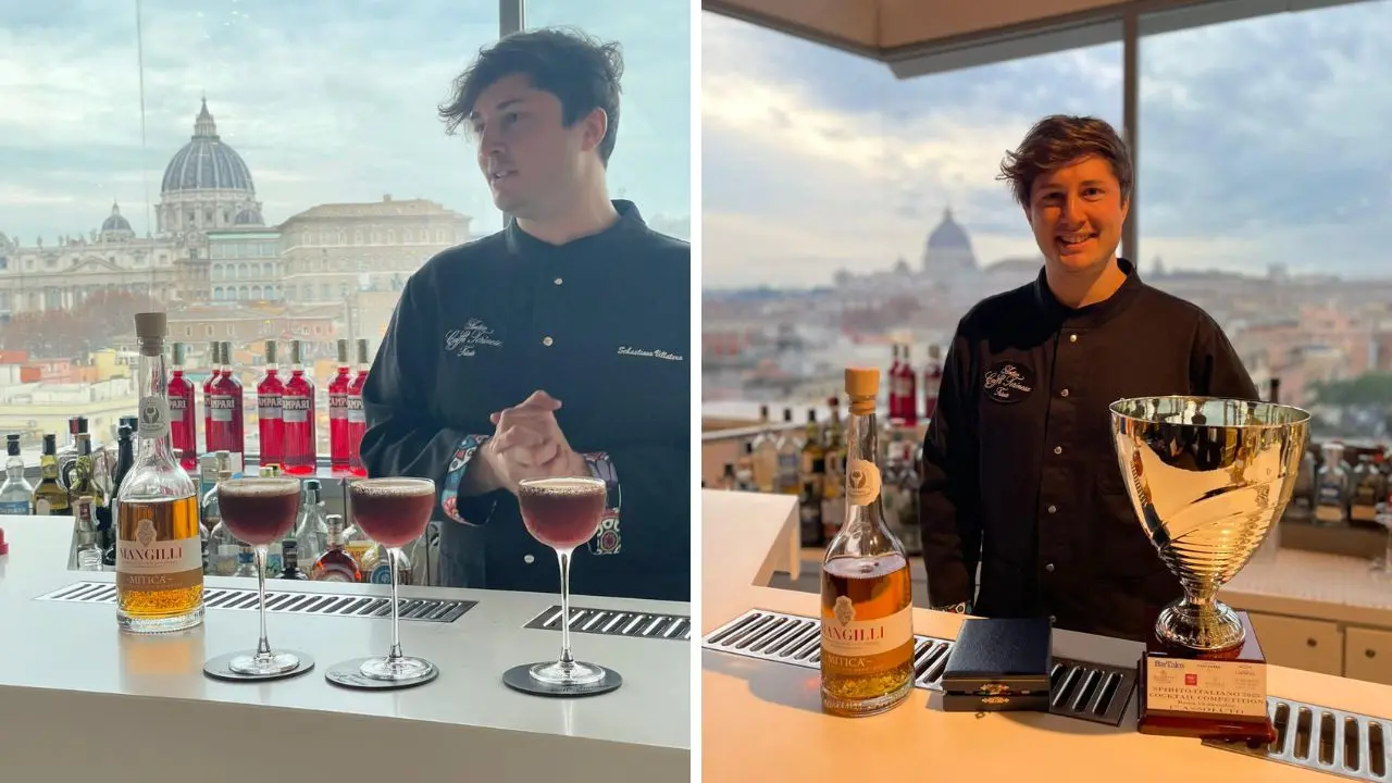 Mangilli e Sebastiano Villatora con il cocktail vincitore Renovatio Spiritus