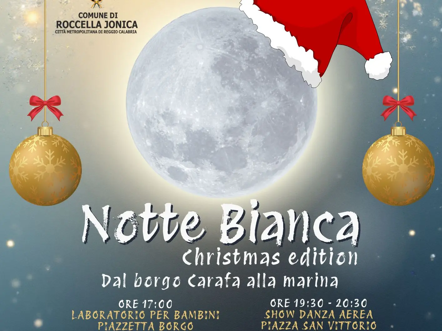Roccella si accende di Natale con la prima Notte Bianca invernale: spettacoli, musica e intrattenimento trasformano il centro in un grande evento diffuso