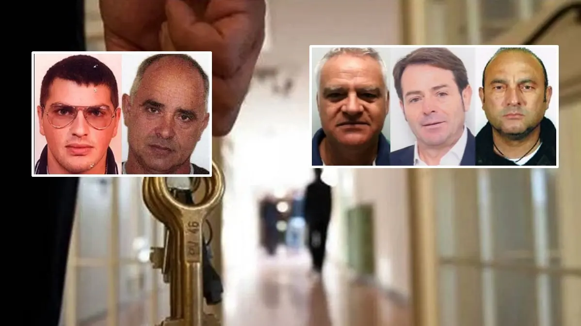 <p>Nei riquadri da sinistra verso destra: Giuseppe Mancuso, Ambrogio Accorinti, Giovanni Giamborino, Mario Lo Riggio, Agostino Redi</p>\\n