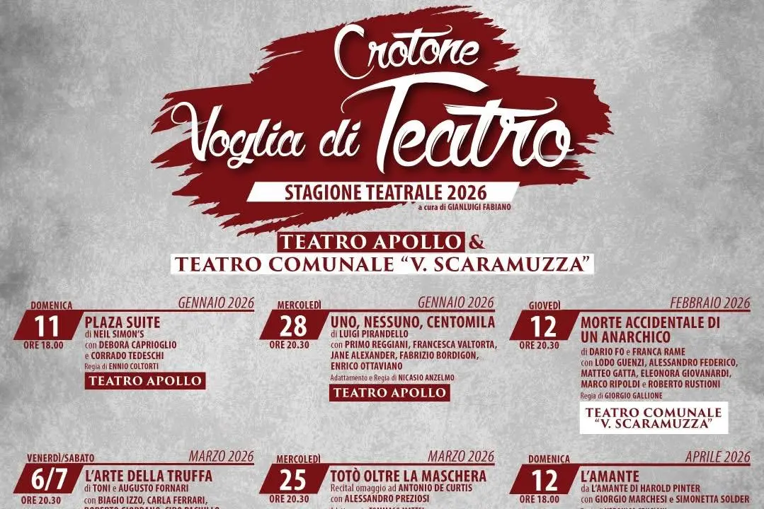 Crotone…\u00A0Voglia di teatro, pronta a partire la rassegna che intreccia classico e\u00A0contemporaneo, recital e commedia\n