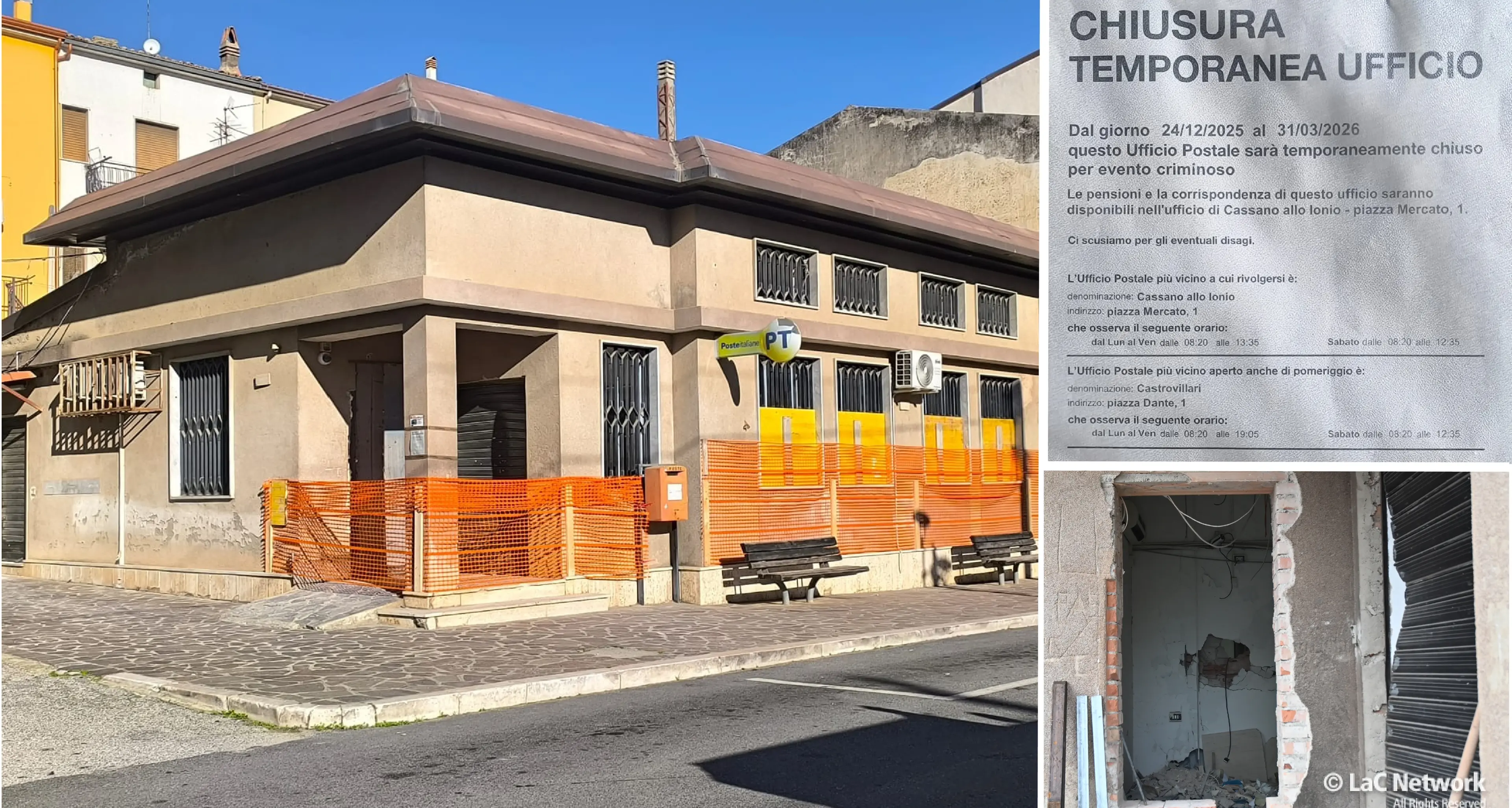 Ufficio postale distrutto a Lauropoli: l’assalto esplosivo lascia la frazione di Cassano senza un servizio essenziale\n