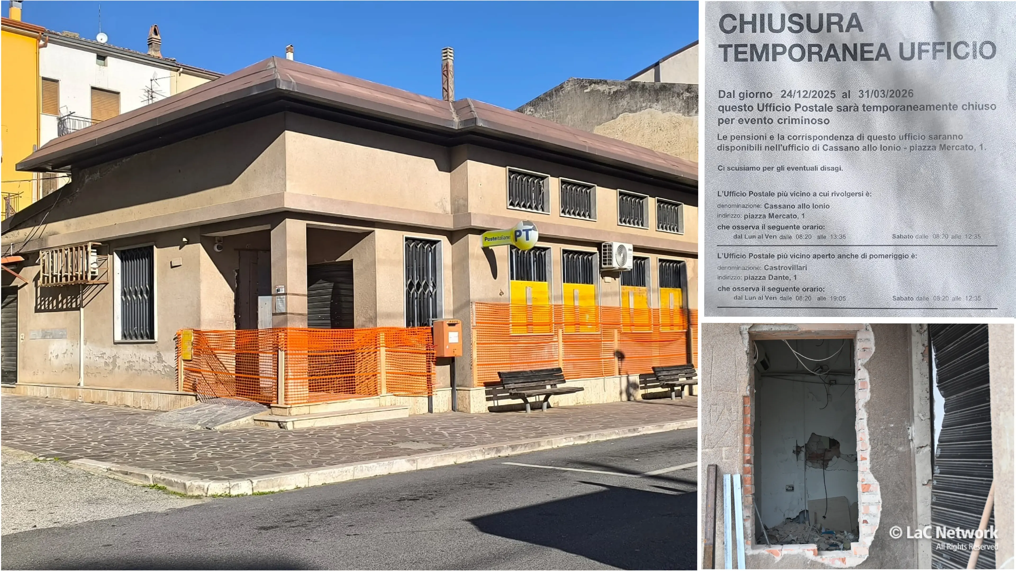 Ufficio postale distrutto a Lauropoli: l’assalto esplosivo lascia la frazione di Cassano senza un servizio essenziale\n