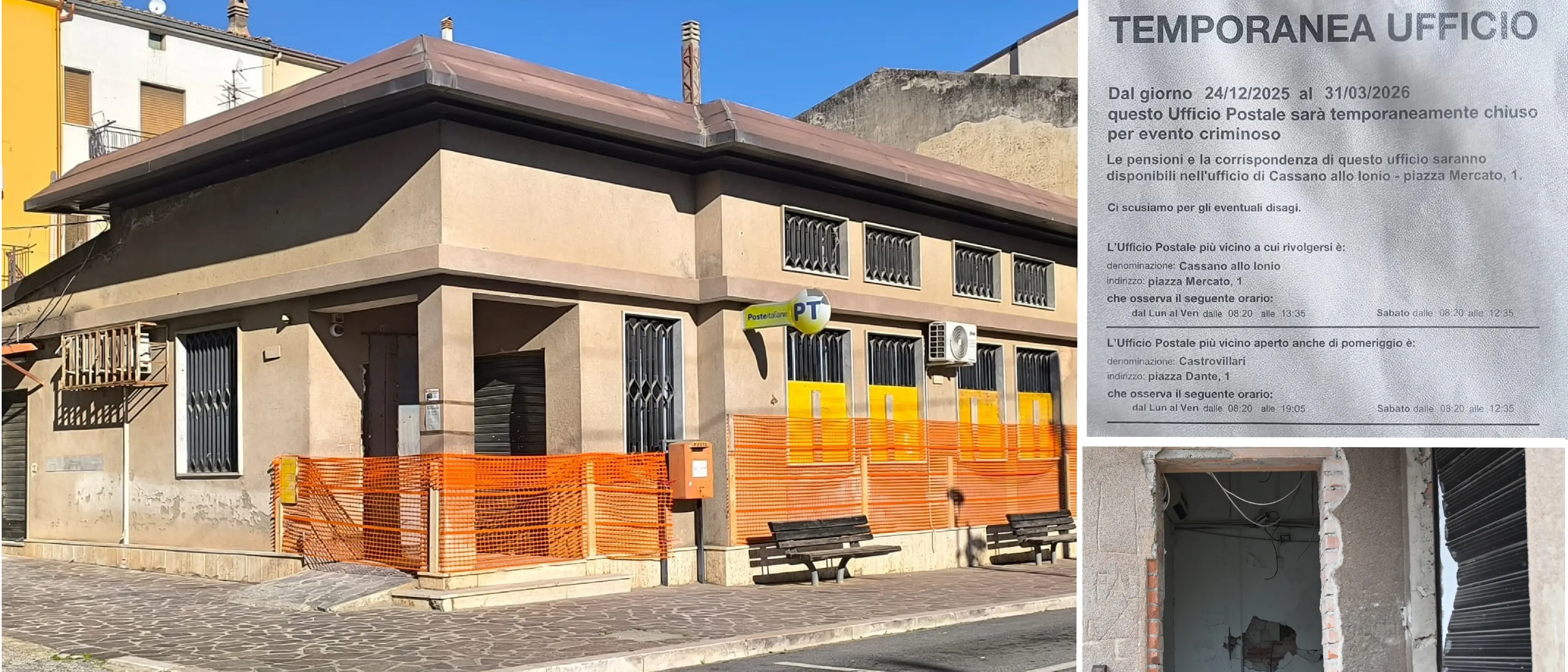 Ufficio postale distrutto a Lauropoli: l’assalto esplosivo lascia la frazione di Cassano senza un servizio essenziale\n