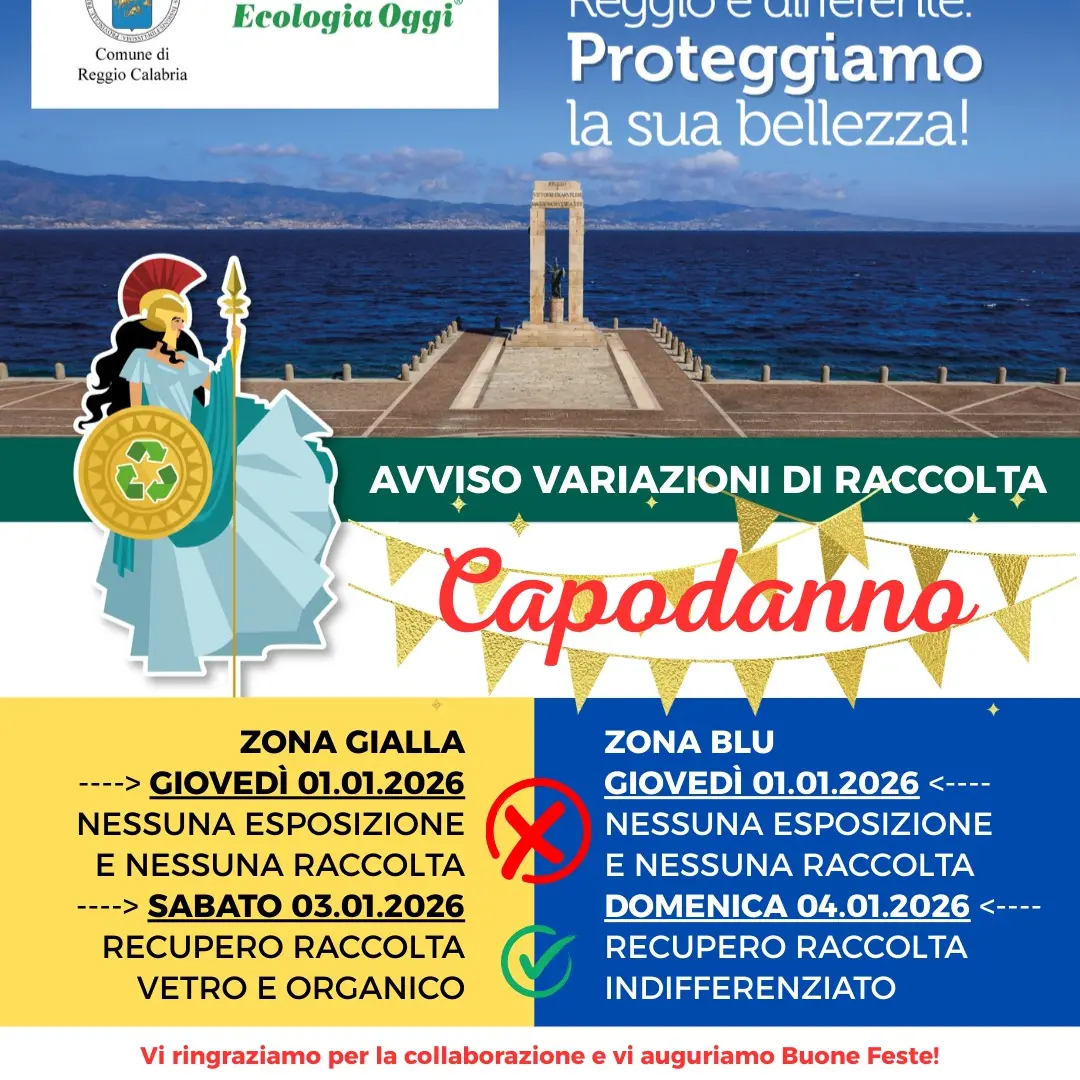 Variazioni al servizio di raccolta rifiuti per Capodanno\n