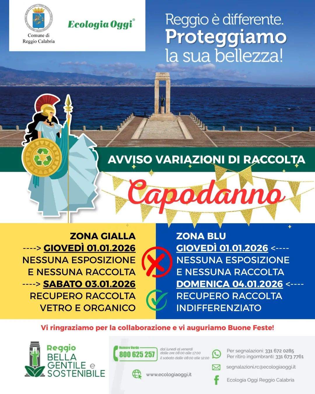 Variazioni al servizio di raccolta rifiuti per Capodanno\n