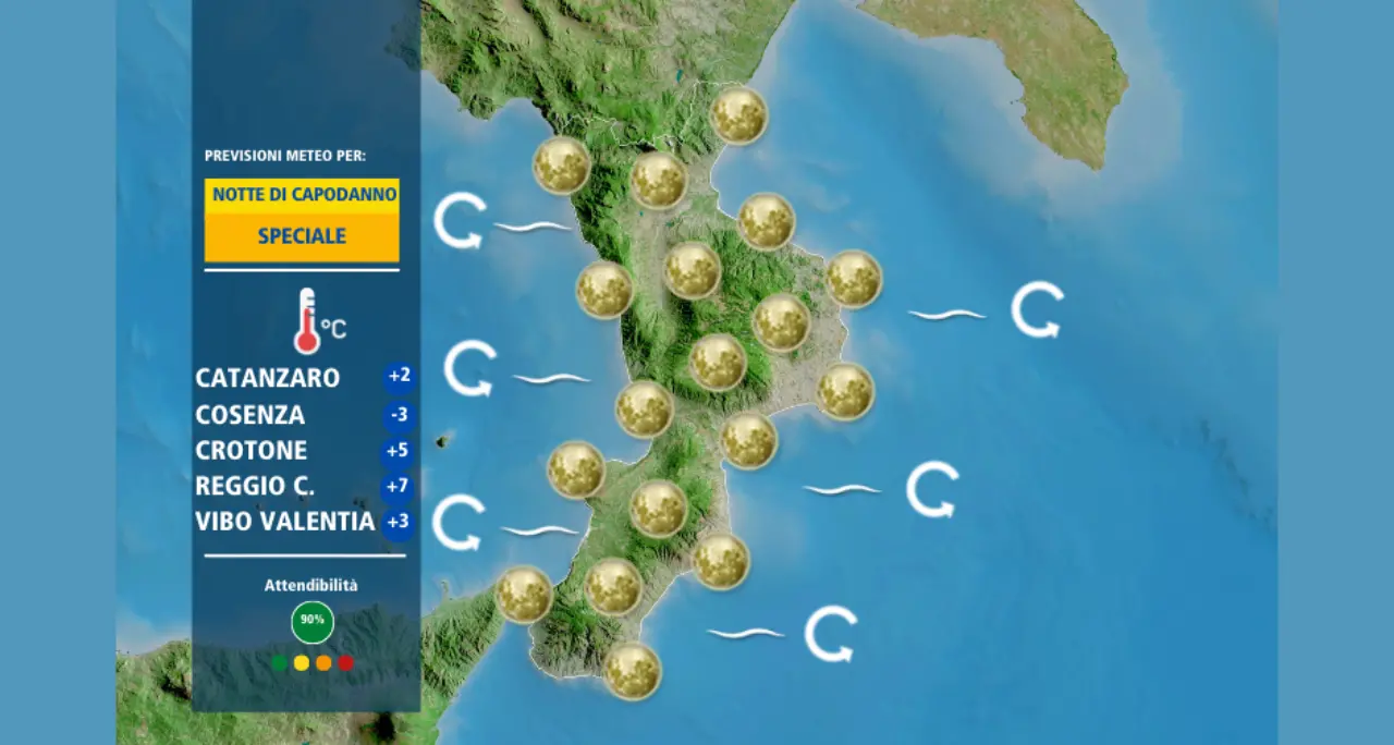 Capodanno gelido in Calabria: cieli sereni per i concertoni ma temperature fino a -3\u00A0a Cosenza e a -12 in montagna\n