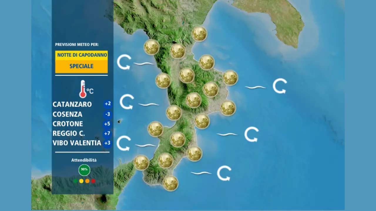 Capodanno gelido in Calabria: cieli sereni per i concertoni ma temperature fino a -3\u00A0a Cosenza e a -12 in montagna\n