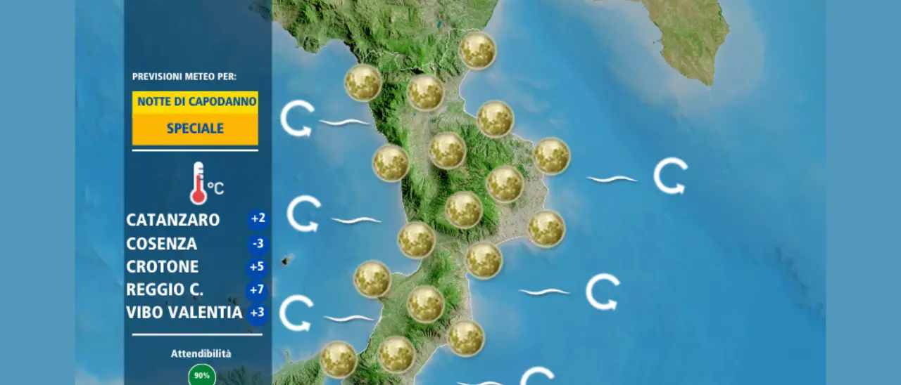 Capodanno gelido in Calabria: cieli sereni per i concertoni ma temperature fino a -3\u00A0a Cosenza e a -12 in montagna\n