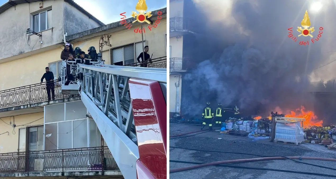 Lamezia, incendio avvolge deposito e attività commerciale: vigili del fuoco salvano una donna\u00A0disabile e il suo cagnolino\n