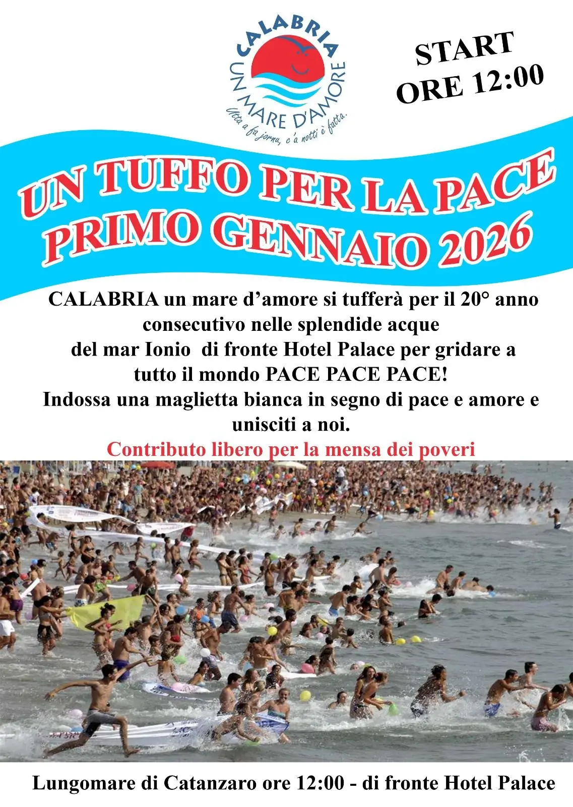 A mezzogiorno Catanzaro accoglie il 2026 col Tuffo di Capodanno dedicato alla Pace