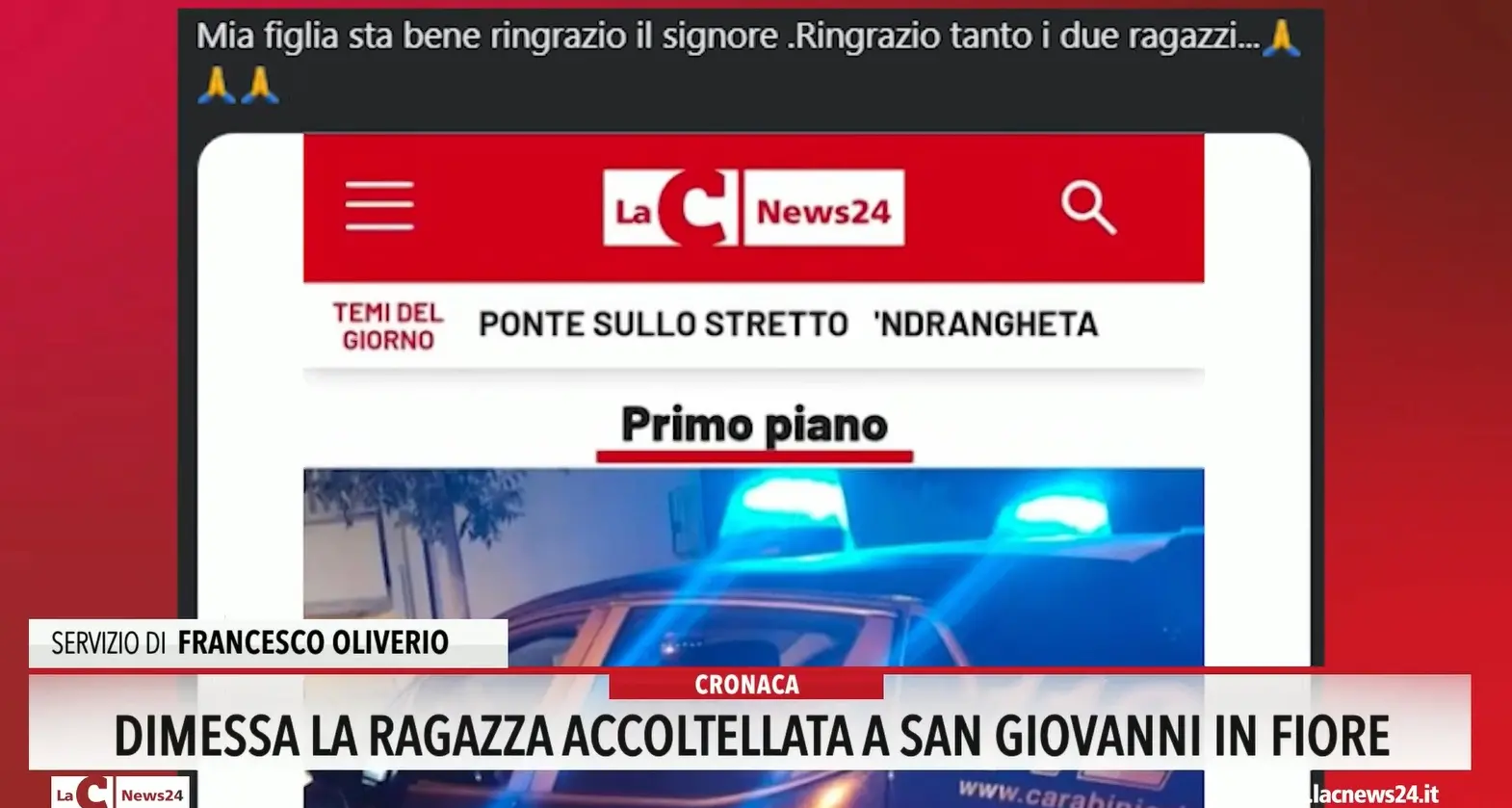 Dimessa la ragazza accoltellata a San Giovanni In Fiore