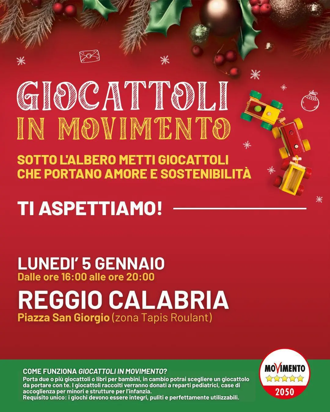 Mancano 48 ore a “Giocattoli in Movimento”: a Reggio Calabria la solidarietà scende in piazza per l’Epifania\n