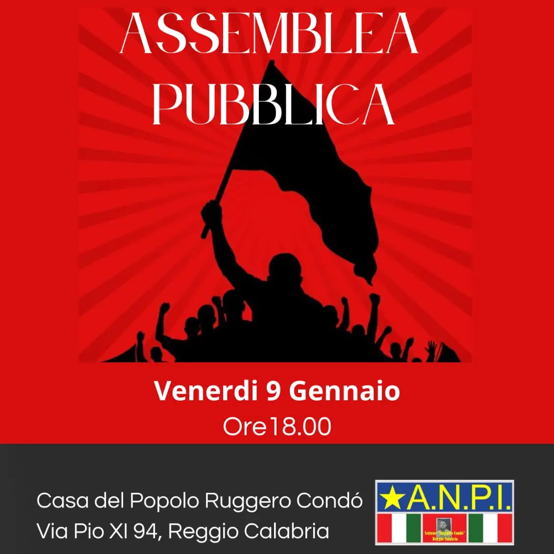Reggio, il 9 gennaio assemblea pubblica organizzata dalla\u00A0sezione ANPI Ruggero Condò\n
